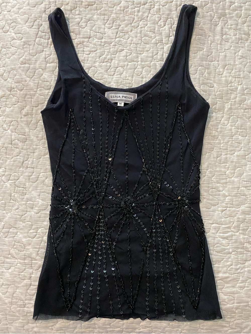 Black Beaded Scoop Neck Tank Top
